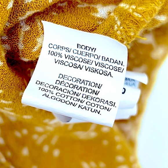 Flowy Gold yellow top with smocking, ruched neckline, tassel tie, soft top - Picture 6 of 7